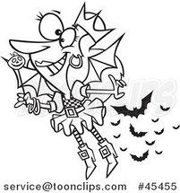 Outlined Cartoon Halloween Fairy with Bats by Toonaday