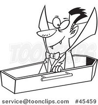 Outlined Cartoon Halloween Vampire Dracula Rising from His Coffin by Toonaday