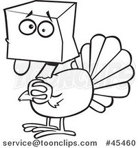 Outlined Scared Cartoon Turkey Bird Hiding Under a Bag by Toonaday