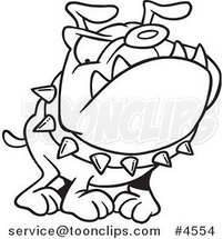 Cartoon Black and White Line Drawing of a Bulldog Wearing a Spiked Collar by Toonaday
