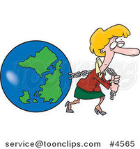 Cartoon Business Woman Pulling Earth by Toonaday