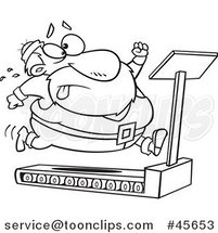 Cartoon Black and White Santa Trying to Run and Lose Weight on a Treadmill by Toonaday