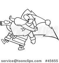 Cartoon Black and White Santa Carrying a Christmas Tree by Toonaday