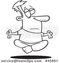 Cartoon Black and White Relaxed Guy Floating While Meditating by Toonaday