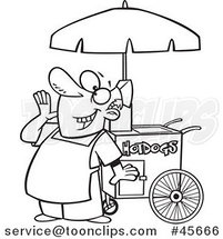 Cartoon Black and White Happy Shouting Hot Dog Vendor Guy by Toonaday
