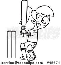 Cartoon Black and White Sporty Batting Cricket Girl by Toonaday