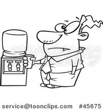 Cartoon Black and White Business Man Drinking at the Cooler by Toonaday