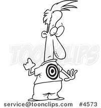 Cartoon Black and White Line Drawing of a Bullied Guy with a Target on His Back by Toonaday
