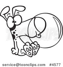 Cartoon Black and White Line Drawing of a Dog Blowing Bubble Gum by Toonaday
