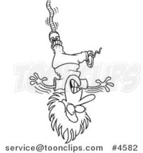 Cartoon Black and White Line Drawing of a Female Bungee Jumper by Toonaday