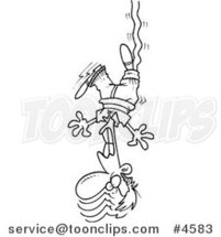 Cartoon Black and White Line Drawing of a Bungee Jumper by Toonaday