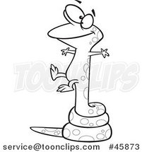 Cartoon Black and White Lizard Balanced on a Long Tail by Toonaday