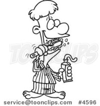 Cartoon Black and White Line Drawing of a Guy Brushing His Teeth by Toonaday