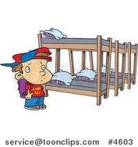 Cartoon Summer Camp Boy Looking at Bunk Beds by Toonaday