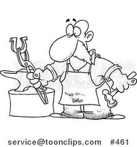 Cartoon Coloring Page Line Art of a Blacksmith Working on a Horseshoe by Toonaday