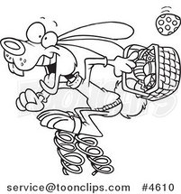 Cartoon Black and White Line Drawing of a Springy Easter Bunny by Toonaday