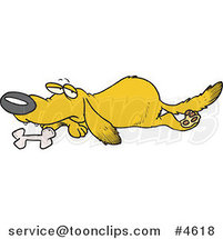 Cartoon Yellow Lab Dog Resting by His Bone by Toonaday