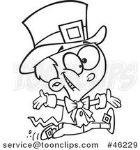 Line Art Cartoon St Patricks Day Boy Running in a Leprechaun Costume by Toonaday