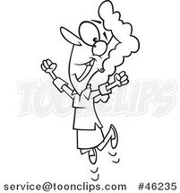Line Art Cartoon Happy Lady Jumping by Toonaday