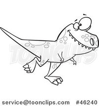Line Art Cartoon T Rex Dinosaur Walking by Toonaday