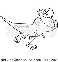 Line Art Cartoon King T Rex Dinosaur Walking by Toonaday