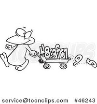 Line Art Cartoon Penguin Pulling Numbers in a Wagon by Toonaday