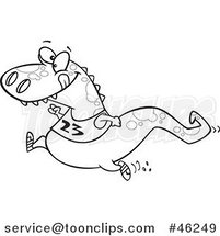 Line Art Cartoon T Rex Dinosaur Jogging by Toonaday