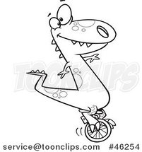 Line Art Cartoon T Rex Dinosaur on a Unicycle by Toonaday