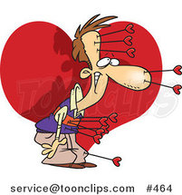 Cartoon Guy Struck with Love Arrows in Front of a Heart by Toonaday