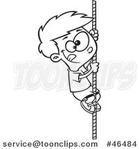 Cartoon Black and White Athletic Boy Climbing a Rope by Toonaday