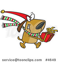 Cartoon Christmas Dog Carrying a Present by Toonaday