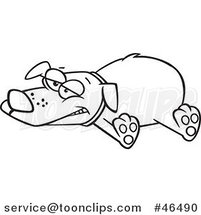 Cartoon Black and White Exhausted Happy Dog Sprawled out by Toonaday