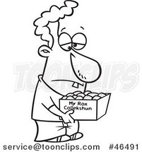 Cartoon Black and White Guy Carrying a Collection of Rocks in a Box by Toonaday