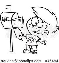Cartoon Black and White Happy Boy Mailing Letters by Toonaday
