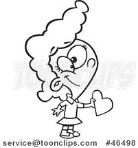 Cartoon Black and White Girl Giving a Valentine Heart by Toonaday