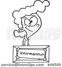 Cartoon Black and White Girl at an Information Desk, with a Mis-spelled Sign by Toonaday