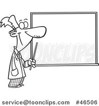 Cartoon Black and White Science Teacher Pointing to a Chalk Board by Toonaday