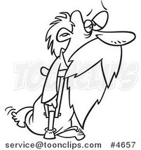 Cartoon Black and White Line Drawing of an Old Father Time Using a Crutch by Toonaday