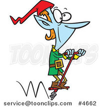 Cartoon Christmas Elf Hopping on a Pogo Stick by Toonaday