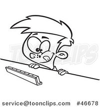 Cartoon Black and White Thinking Boy Playing a Game of Scrabble by Toonaday