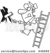 Cartoon Black and White Guy Painting a Wall and Leaning off of a Ladder by Toonaday