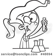 Cartoon Black and White Happy Girl Doing a Science Experiment by Toonaday