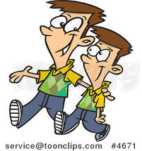 Cartoon Big Brother Walking with His Little Brother by Toonaday