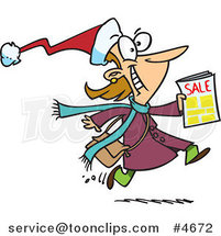 Cartoon Excited Black Friday Shopper Running with a Sale Ad by Toonaday