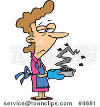 Cartoon Grumpy Lady Holding a Burnt Cake by Toonaday