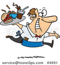 Cartoon Energetic Waiter Serving Fast Food by Toonaday