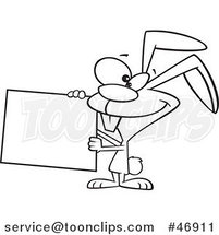 Black and White Cartoon Easter Bunny Rabbit Holding a Blank Sign by Toonaday