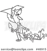 Black and White Cartoon Lady Being Attacked by Bad Weeds by Toonaday
