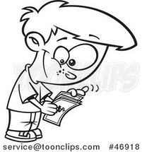 Black and White Cartoon Boy Counting His Allowance Money by Toonaday