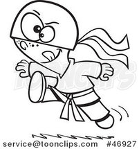 Black and White Cartoon Boy Ninja Jumping and Kicking by Toonaday
